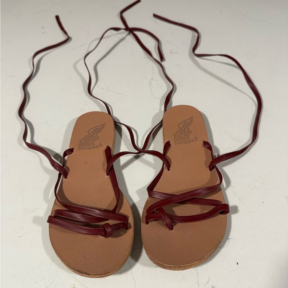 Ancient Greek Sandals Brown and Red Lace-Up Sandals